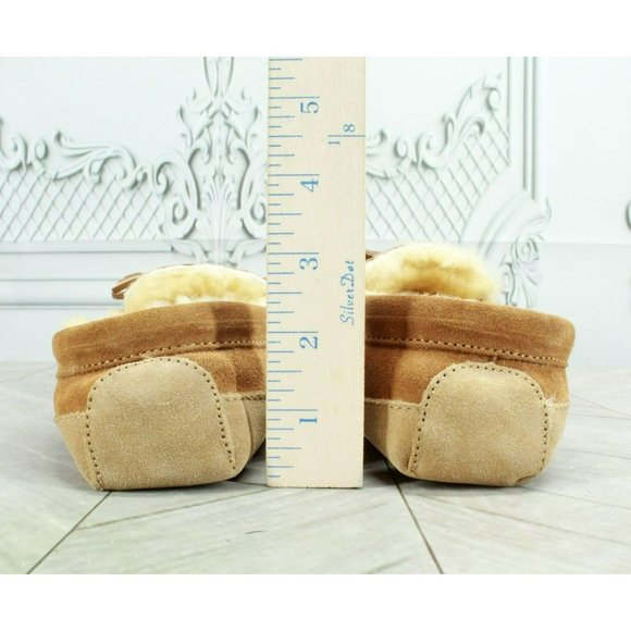 LL Bean Kids Brown Suede Wicked Good Shearling Lined Moccasin Slipper Size 6 - Picture 6 of 9